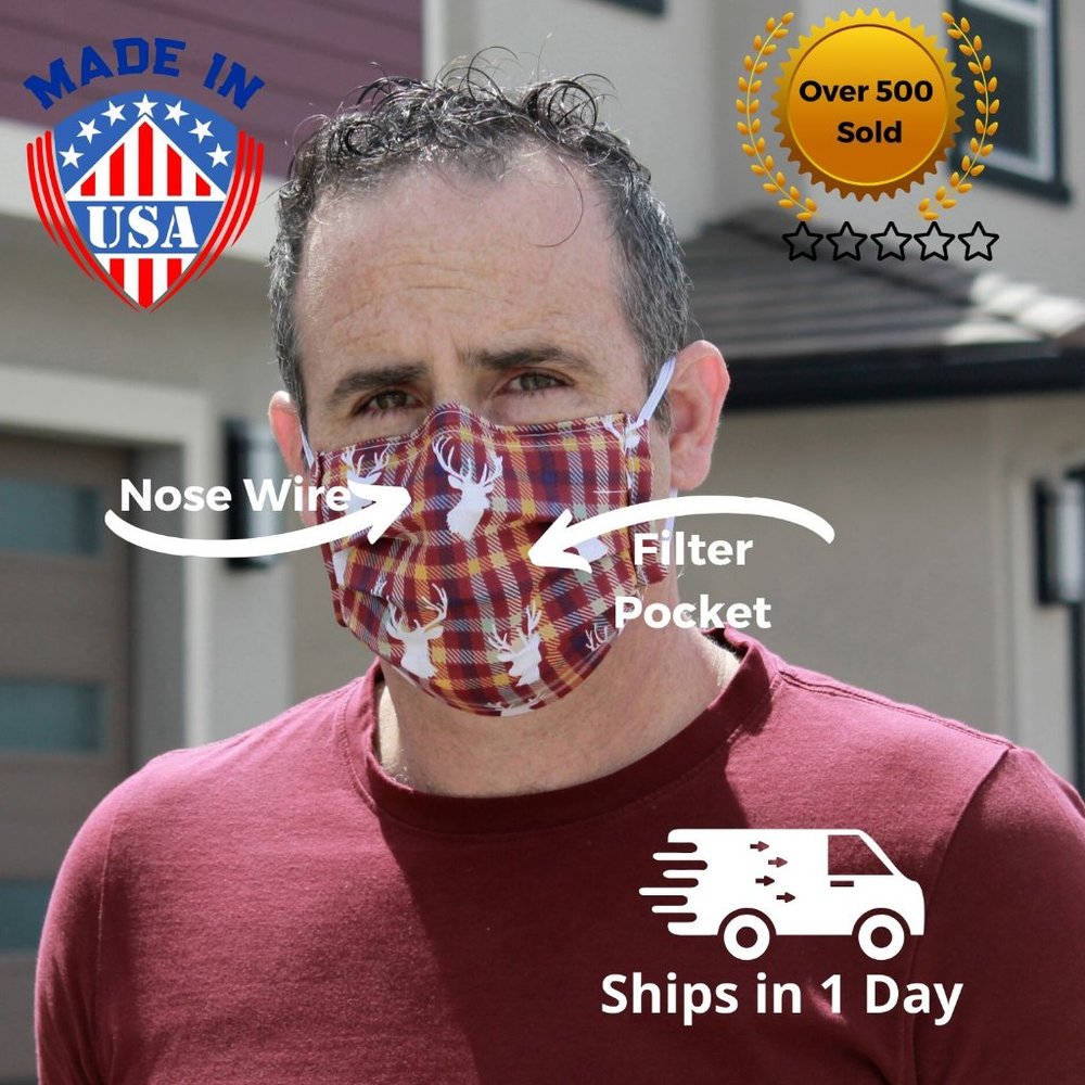 Face Mask with Filter Pocket and Nose Wire-Adult